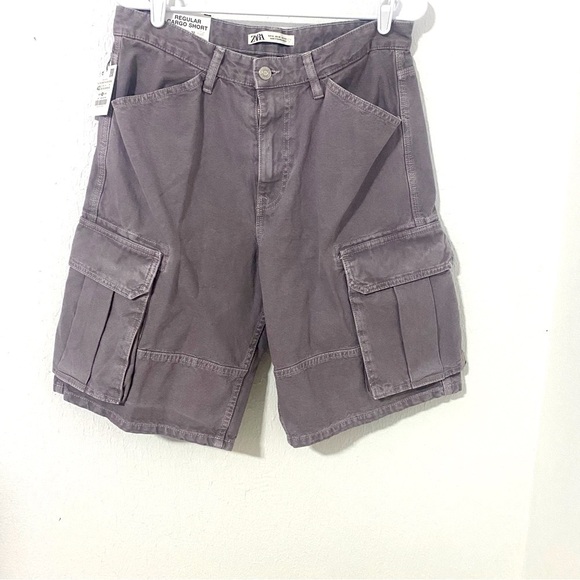 ZARA Men’s Regular Cargo Denim Shorts Light Purple Size 32 Hits Above Knee NWT - Picture 1 of 11